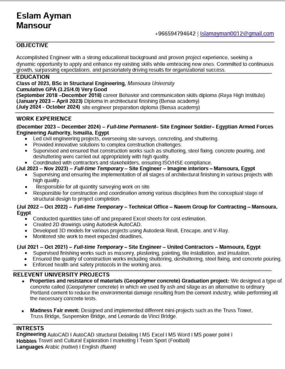 Civil site engineer looking for a job