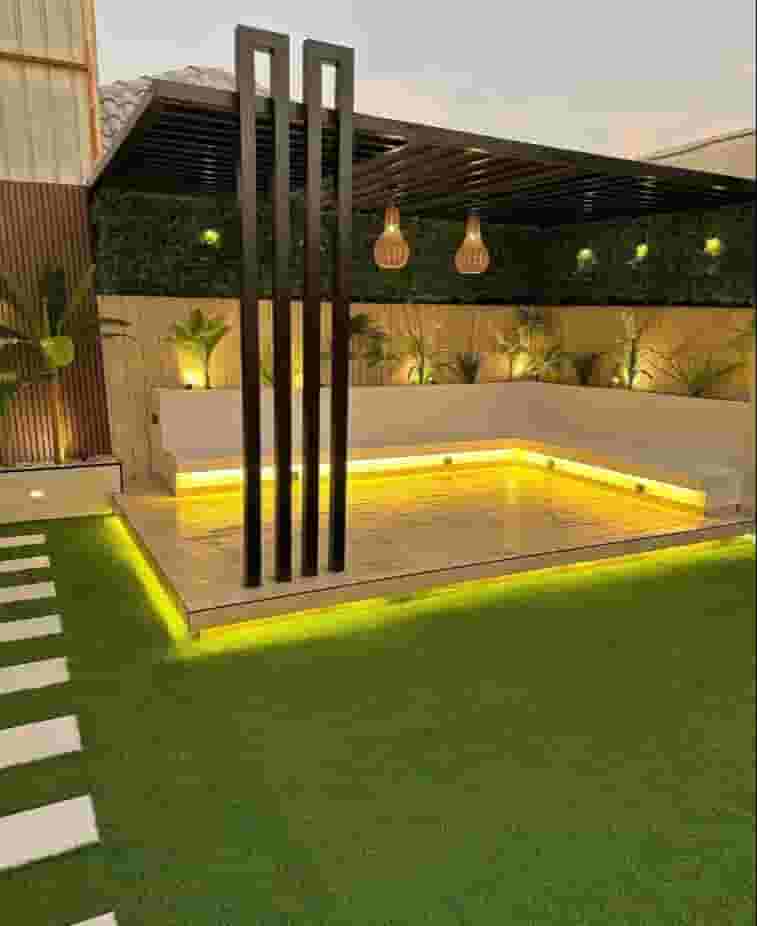 Artificial grass and awnings alternative to wood